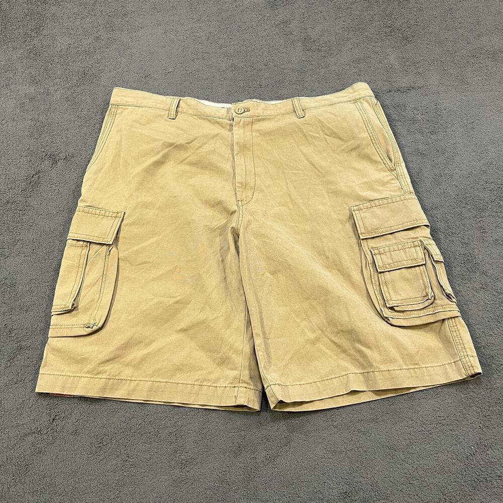 Izod Khaki Tan Zip Pockets Outdoor Hiking Cargo Cotton Shorts Men's Size 40
